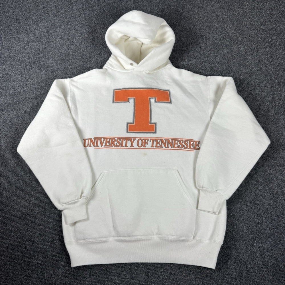 VTG 1990s University of Tennessee Vols Hoodie White Spell Out Sweatshirt M USA